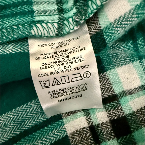 NWT  LOFT  Green Teal & White Plaid Flannel Shirt - XS - Picture 6 of 6